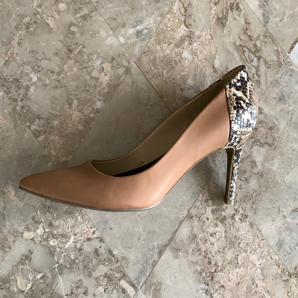 Brown Snake Print Pointed Pump Heel